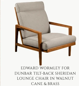 Edward Wormley for Dunbar Tilt-Back Sheridan Lounge Chair in Walnut Cane & Brass — Contemporary mood board piece