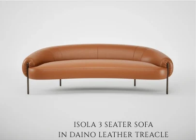 Isola 3 Seater Sofa in Daino Leather Treacle — Contemporary mood board piece