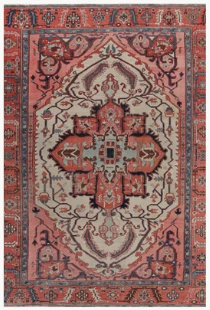 Antique Heriz Persian Rug in Red with Rosette Medallion — Eclectic mood board piece